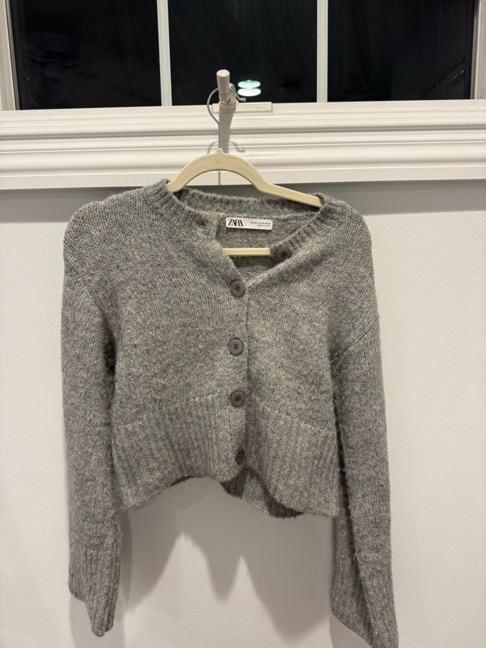 ZARA Gray Cropped Button Cardigan